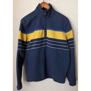 Brooks Brothers Men's Size Medium Blue Yellow Striped Quarter Zip Fleece Sweater